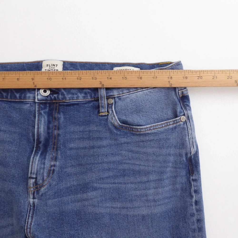 Flint and Tinder Mens Jeans Blue Straight Fit 38x31 HEMMED